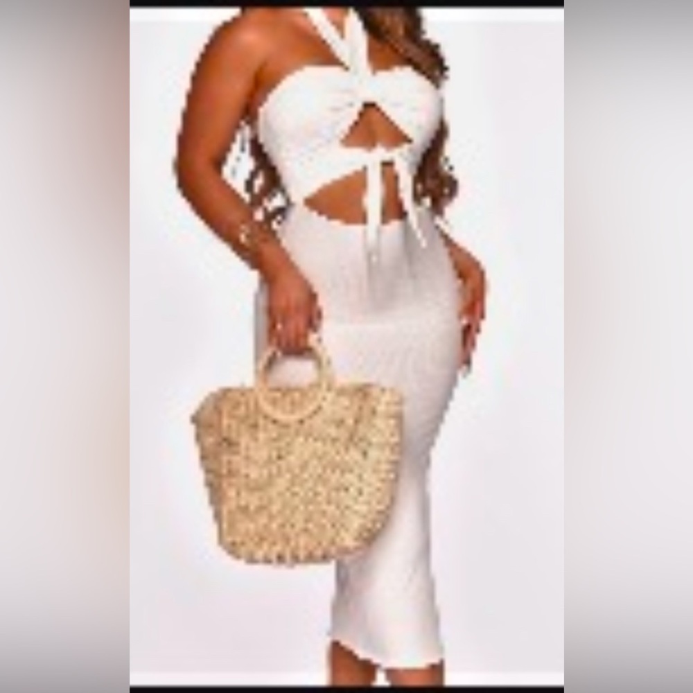 Halter Style Sexy White Dress with Slit